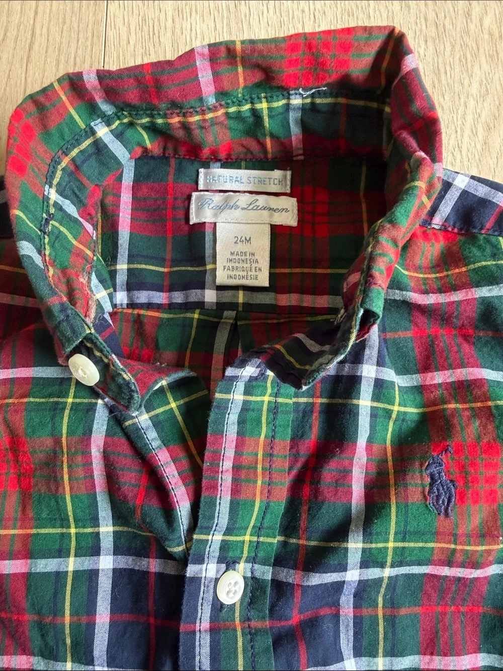 Ralph Lauren Boys Red, Green & Navy Plaid Tartan Button-Down Shirt 24 months